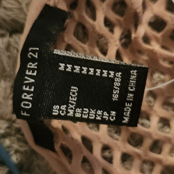 NEW Forever 21 Tan Mesh Fishnet Style Long Sleeve Bodysuit - Picture 2 of 6